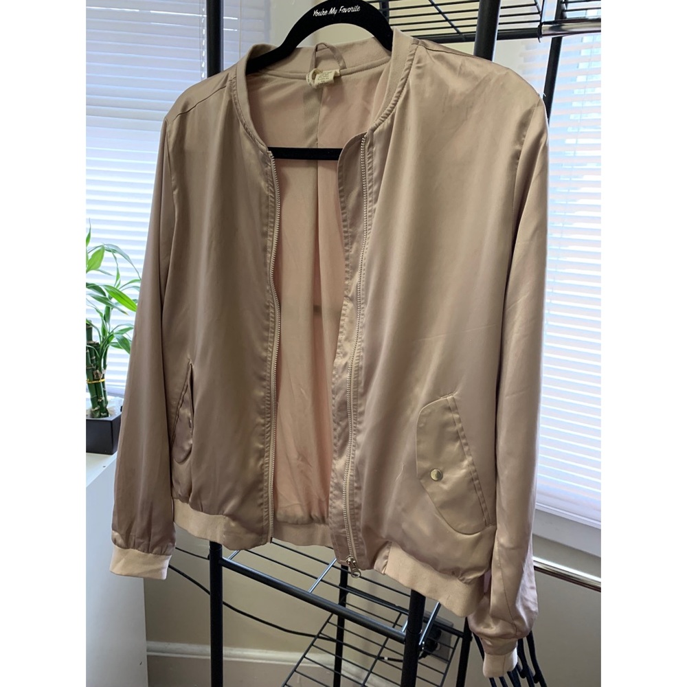 Blush Pink Satin Bomber Jacket